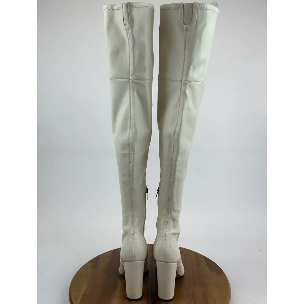 New Womens Marc Fisher LTD Garalyn Ivory Faux Leather Over The Knee Boots Sz 10‎